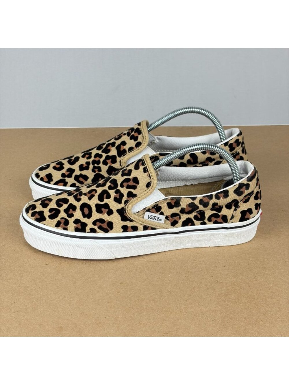 Vans Leopard Print Felt Slip On Sneakers Womens 7.5 Tan Black Brown Casual